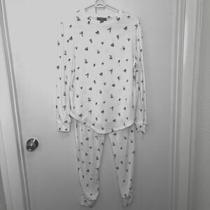 Loft Sleep Women's XS Long Sleeve Pajama Set White With Pink Floral.